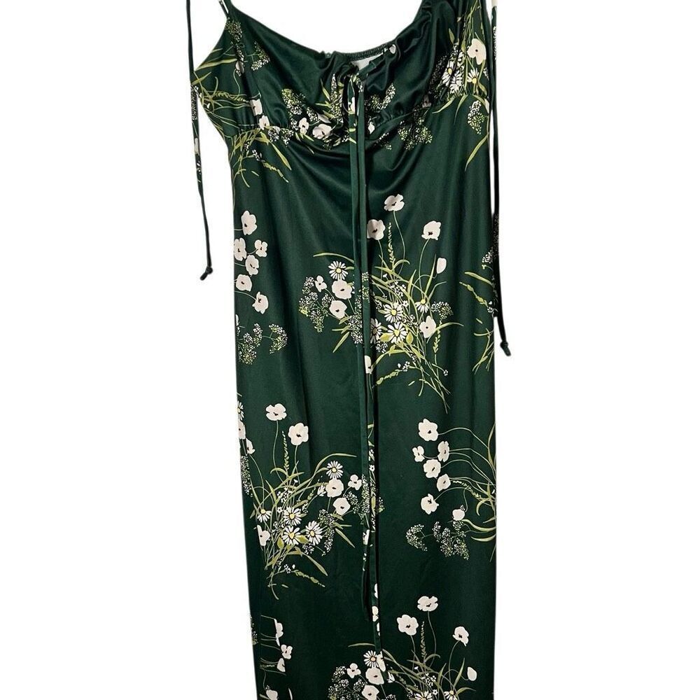 Viral Emerald Green White Floral Mermaid maxi bodycon dress bow strap L Hawaiian - Picture 2 of 3